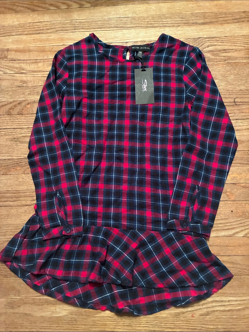 Silver Jeans Girls' Pink & Navy Plaid Ruffle-Hem Dress